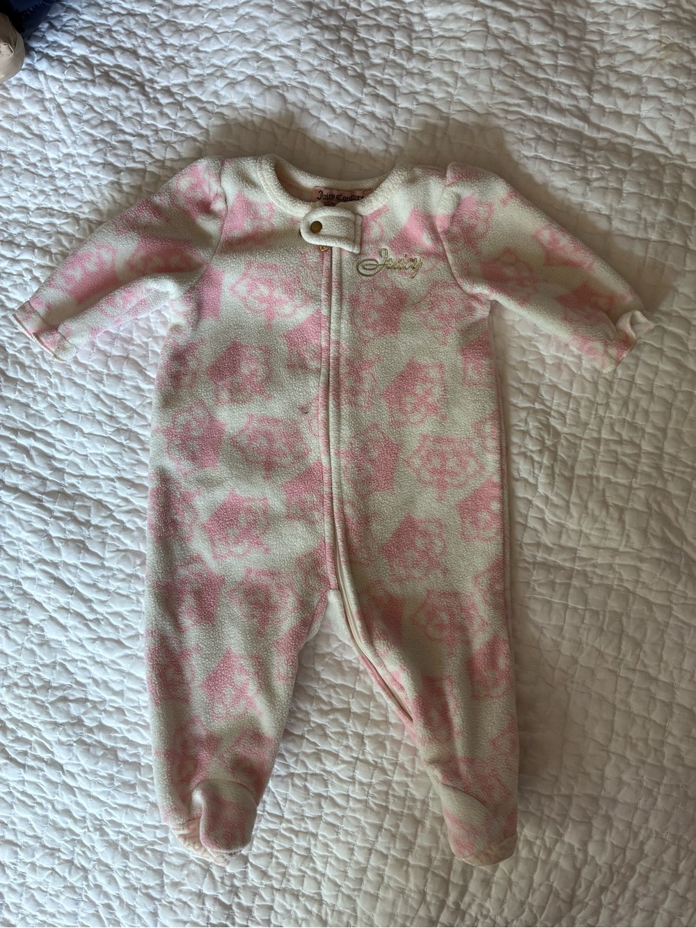 Juicy Couture Pink & Cream Floral Fleece Footed One-Piece